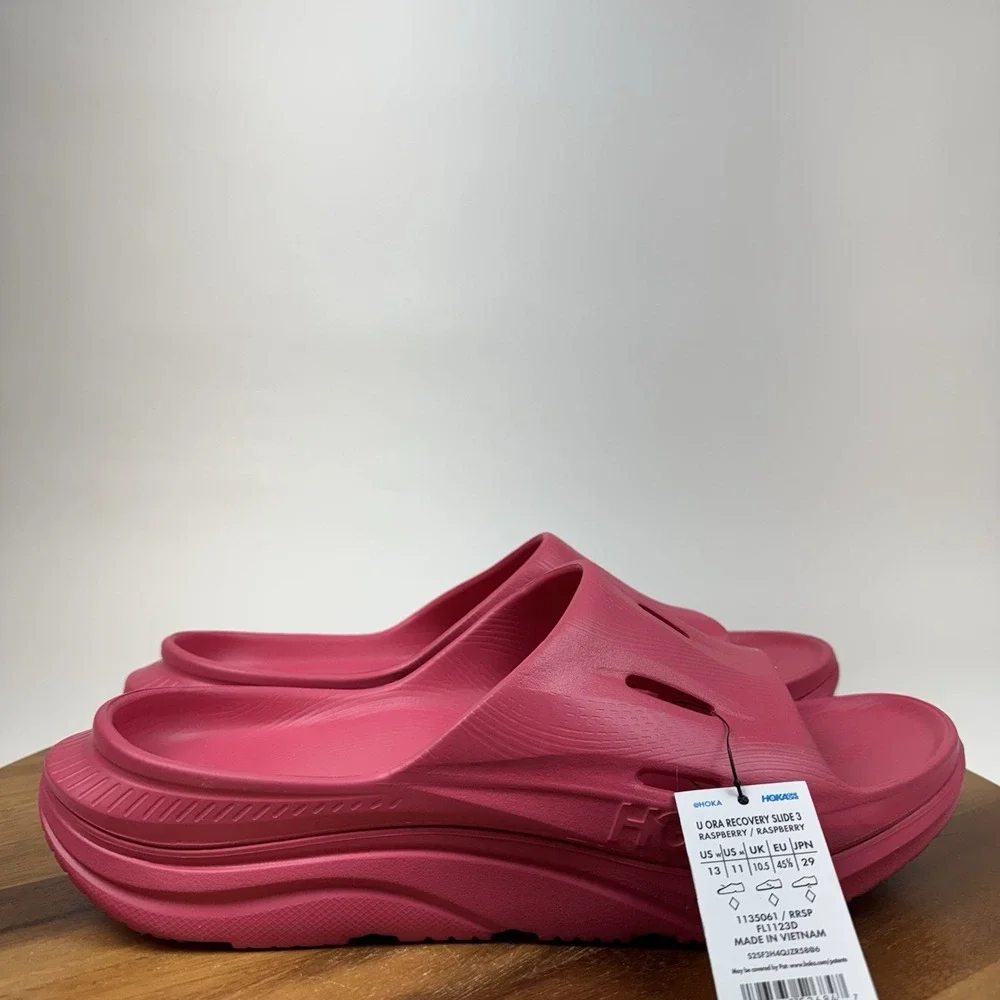 New NWT Mens Hoka One One Recovery 3 Raspberry Pink Slides Sandals Size 11 D